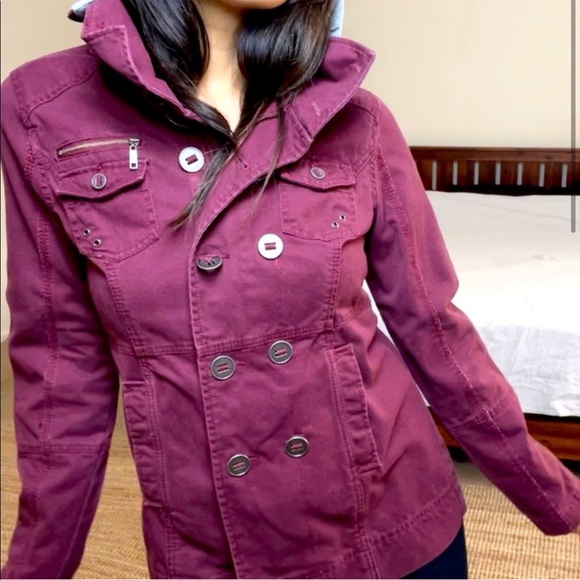 HURLEY Double Breasted Jacket Burgundy Cotton - Picture 2 of 8